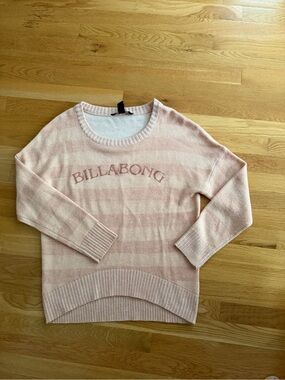Billabong Pale Pink And Cream Striped Crewneck Sweater